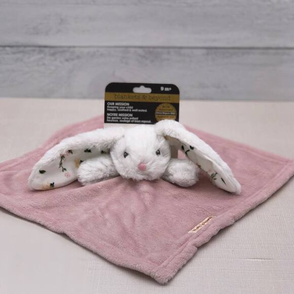 New Blankets & Beyond Pink White Floral Bunny Baby Security Blanket Lovey Nunu - Picture 2 of 4